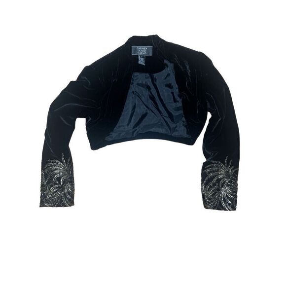 Exquisite Carmen Marc Valvo Silk Velvet Bolero/Shrug W/Beaded Sleeves 6 - Picture 11 of 12